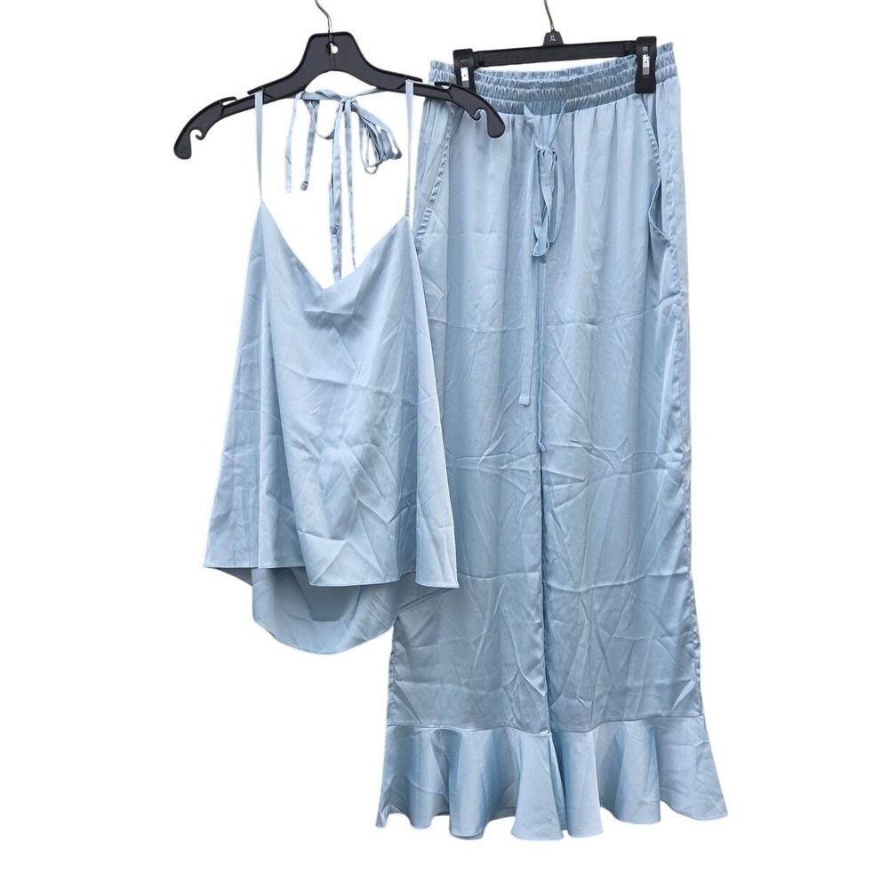 Mona Drakona Bridal Pajama Boho Custom Satin Lounge Blue Ruffle Coquette Small